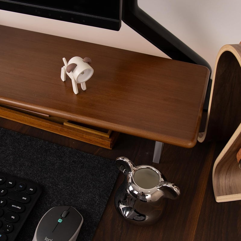 ROCDEER Bamboo Monitor Stand Riser with Acrylic Legs for Desk, 31.5 Inches Desktop Shelf Supports for PC Computer Monitor, Laptops, Printer, Speakers (Brown) - Image 3